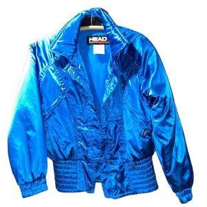 Vintage Head Skiwear Zipper Snap Jacket Coat Made in Hong Kong Sz 12 Blue Color